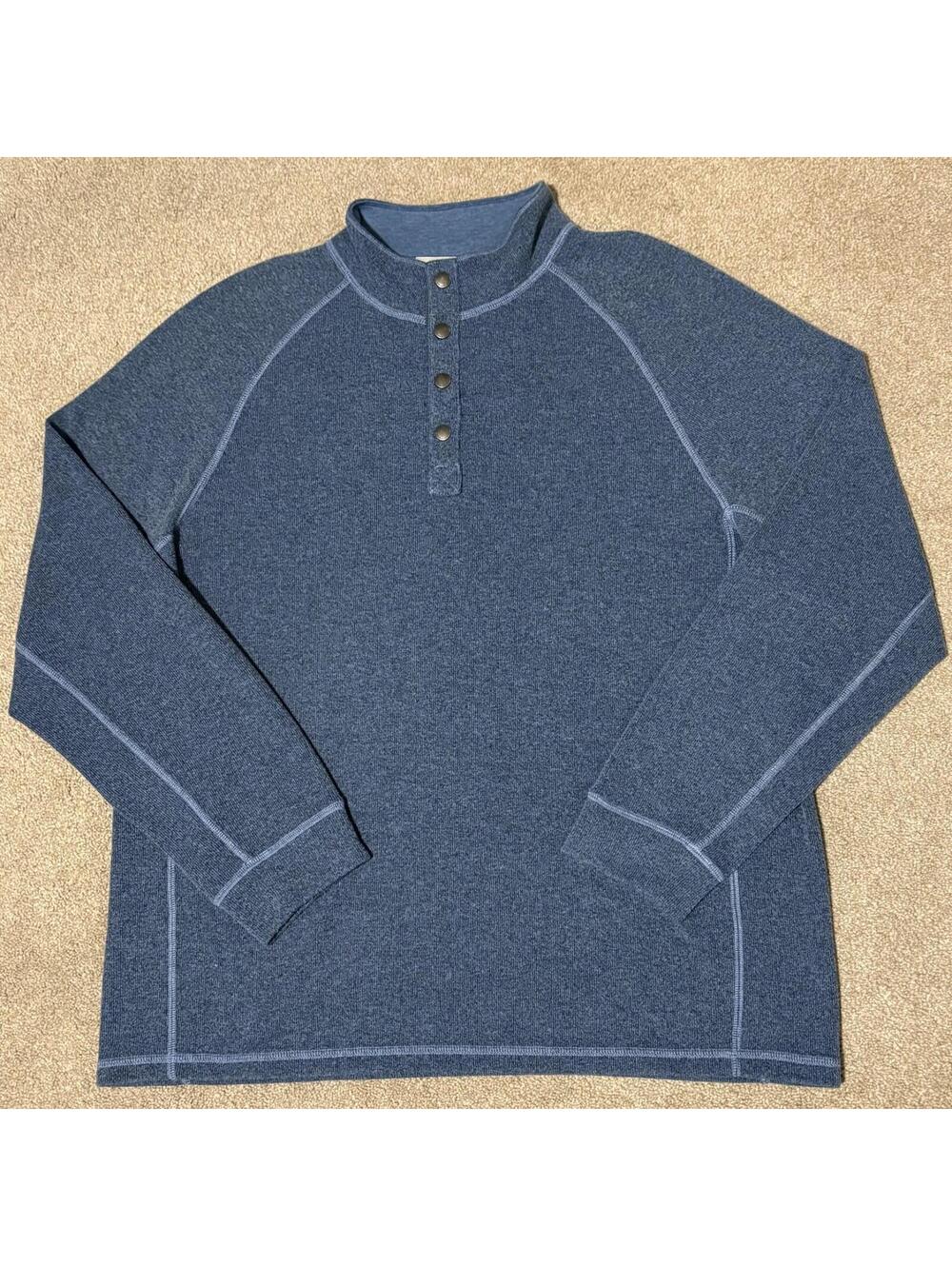 Tommy Bahama Mens L Reversible Pullover Henley Knit Sweater Heather Blue